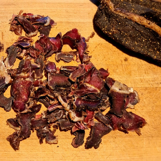 Traditionelles Biltong Rind mit Fett, geschnitten 150g